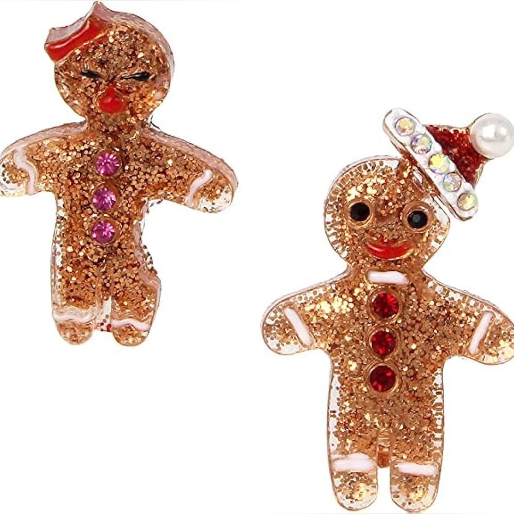 Betsey Johnson Christmas Gingerbread Glitter, Sparkly, Mismatch Stud Earrings